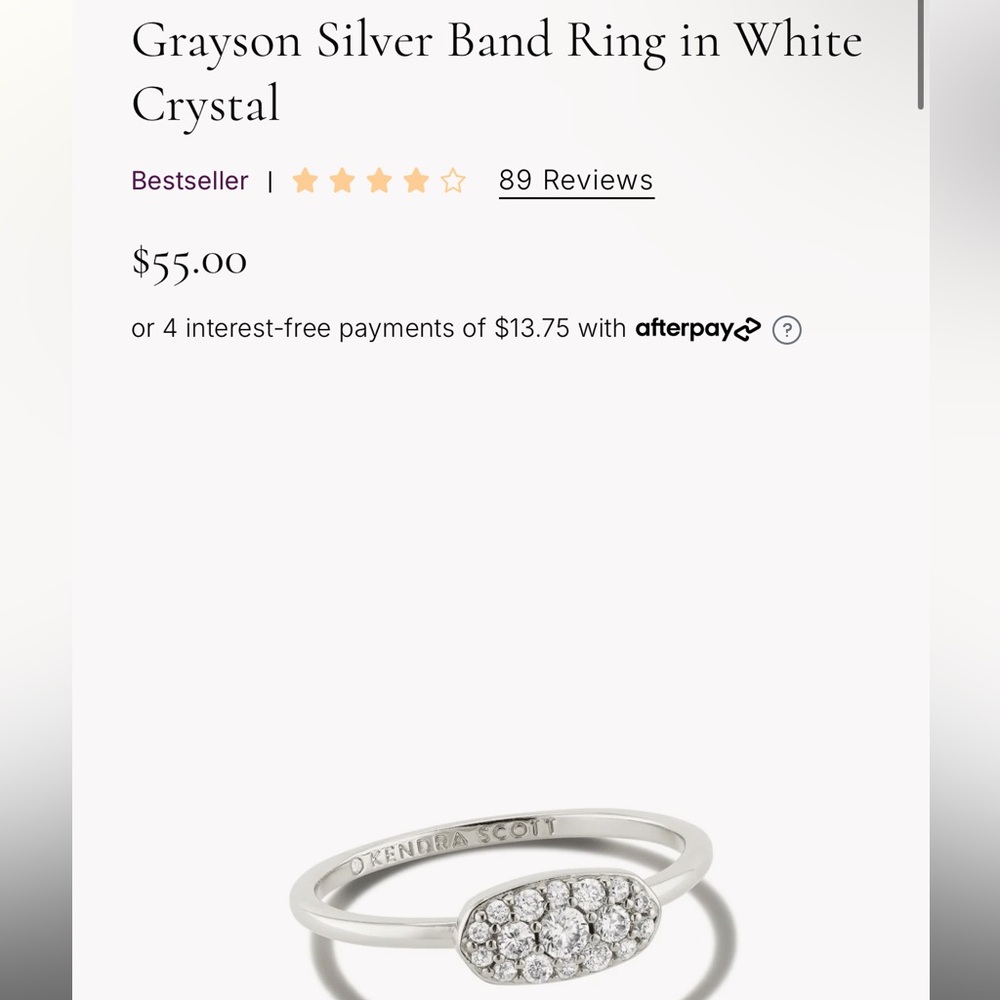 Grayson Silver Band Ring in White Crystal Size 8